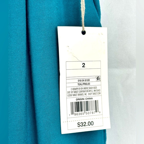 A New Day Teal Pleated Trouser Pant Front Slash Pocket Belted Size 2 & 18 avail. - Picture 9 of 12